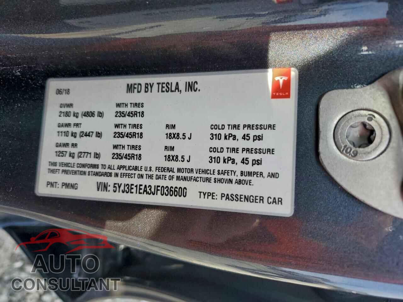 TESLA MODEL 3 2018 - 5YJ3E1EA3JF036600