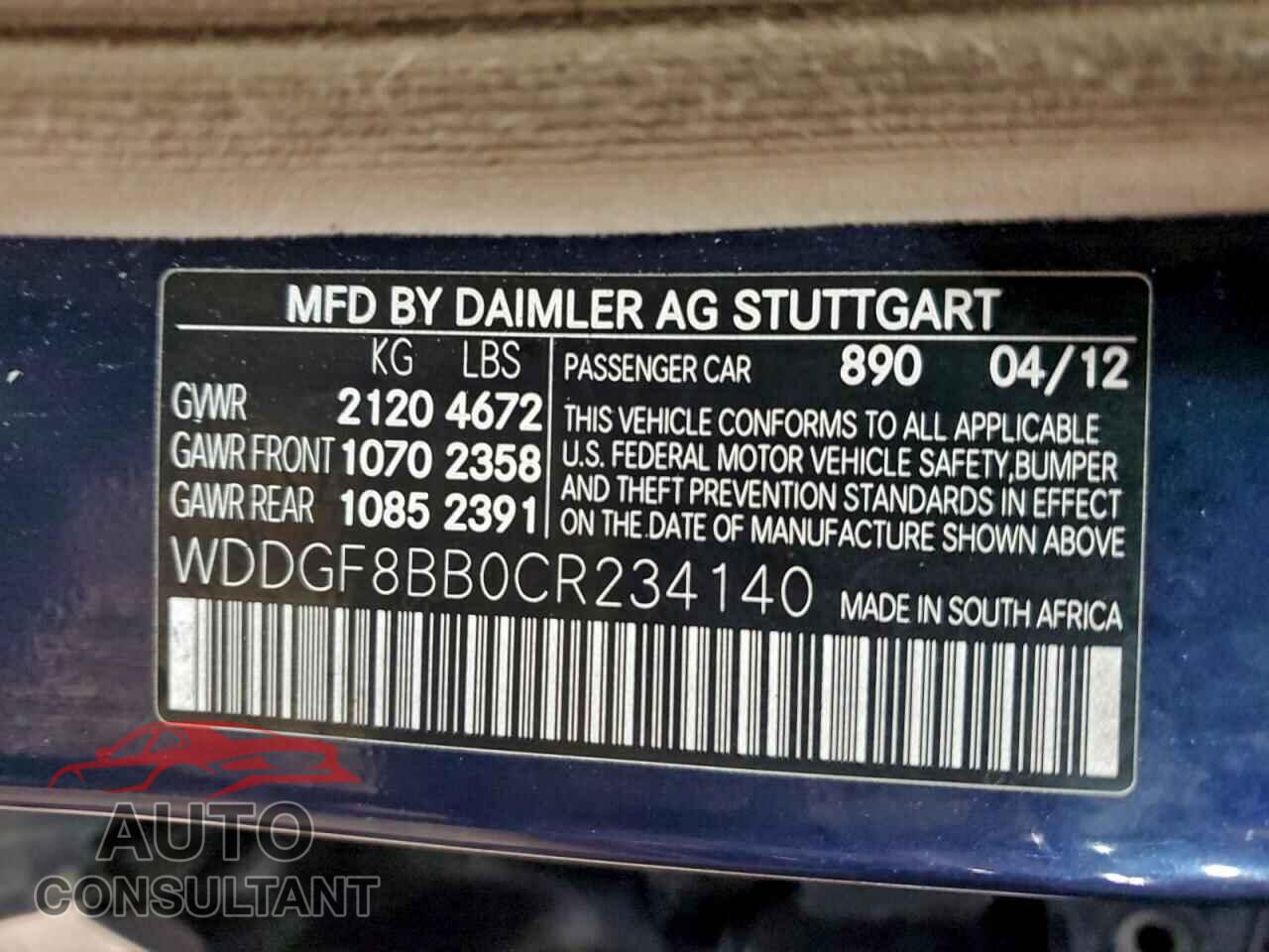 MERCEDES-BENZ C-CLASS 2012 - WDDGF8BB0CR234140