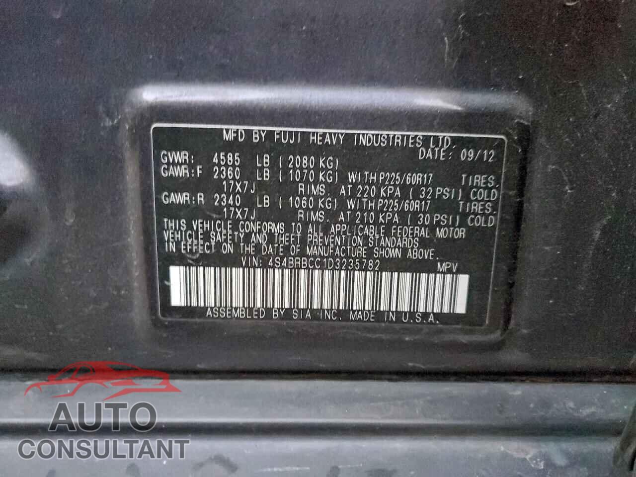 SUBARU OUTBACK 2013 - 4S4BRBCC1D3235782