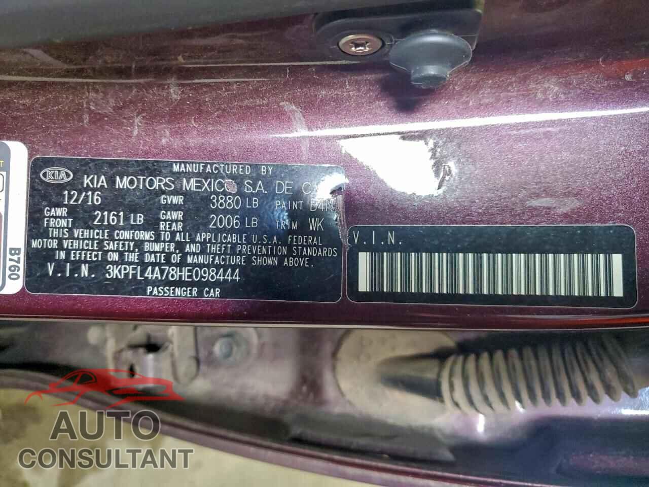 KIA FORTE 2017 - 3KPFL4A78HE098444