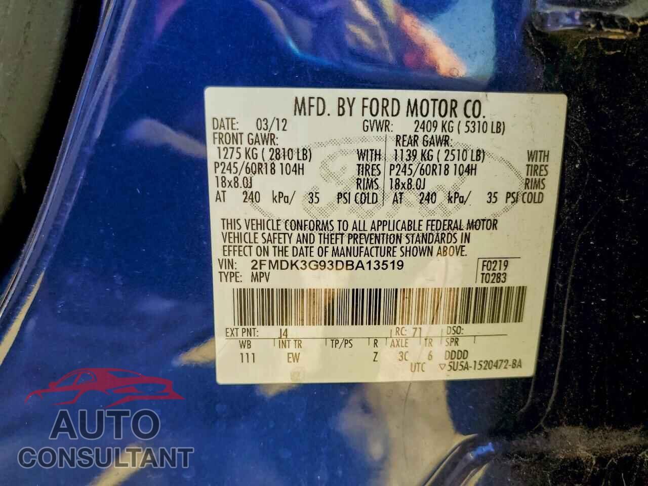 FORD EDGE 2013 - 2FMDK3G93DBA13519