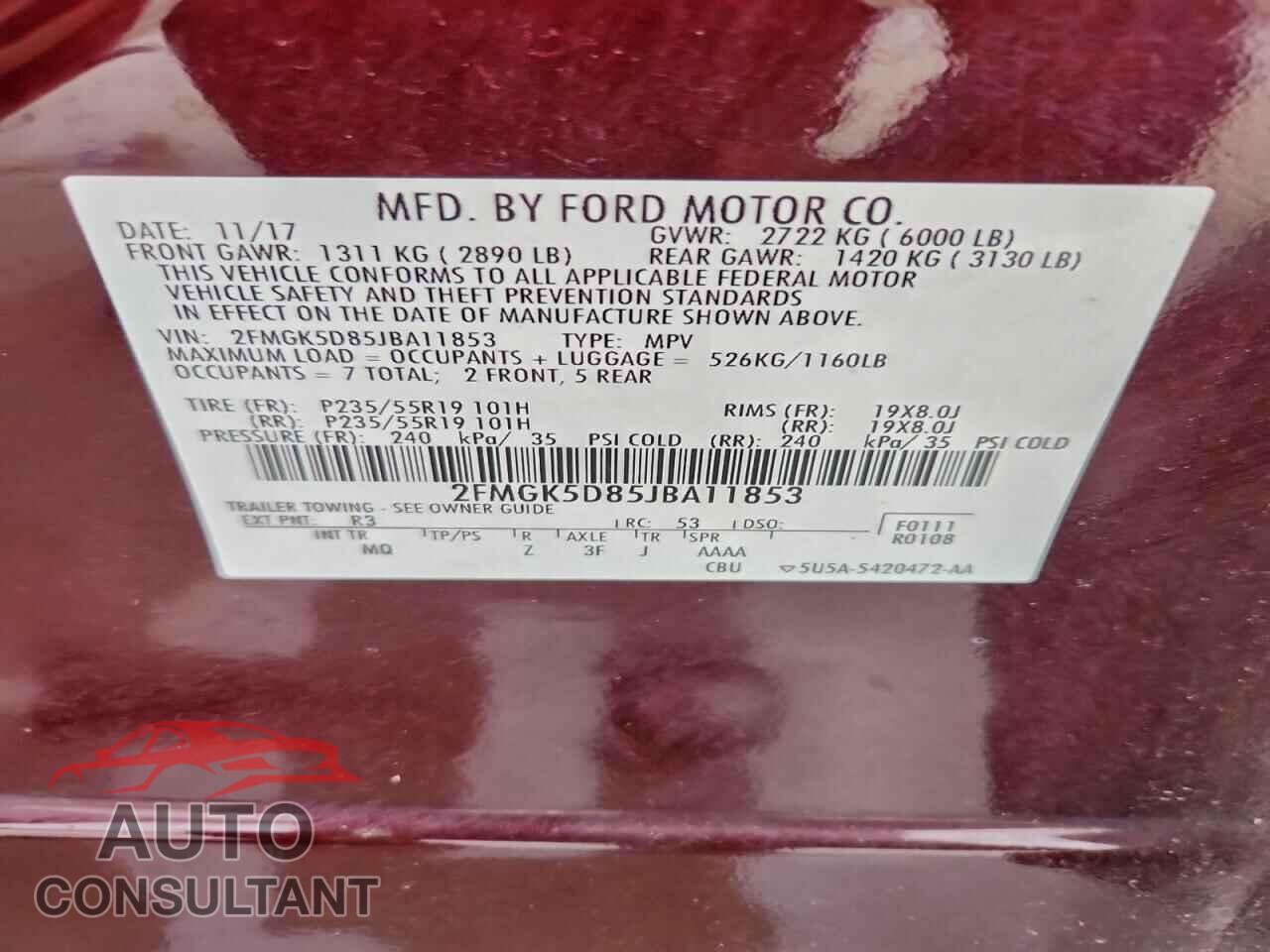 FORD FLEX 2018 - 2FMGK5D85JBA11853