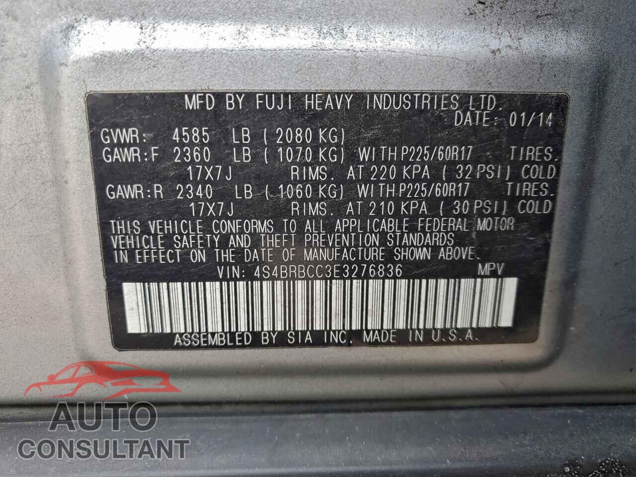 SUBARU OUTBACK 2014 - 4S4BRBCC3E3276836