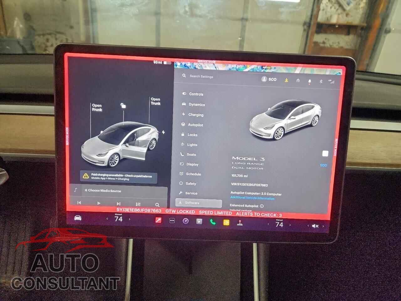 TESLA MODEL 3 2018 - 5YJ3E1EB6JF087663