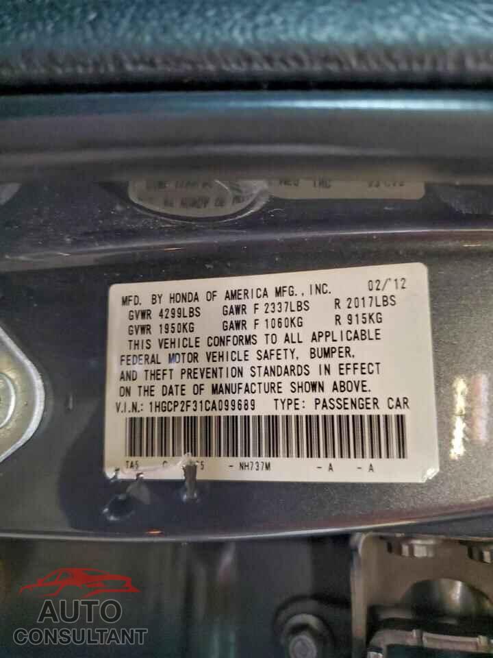 HONDA ACCORD 2012 - 1HGCP2F31CA099689