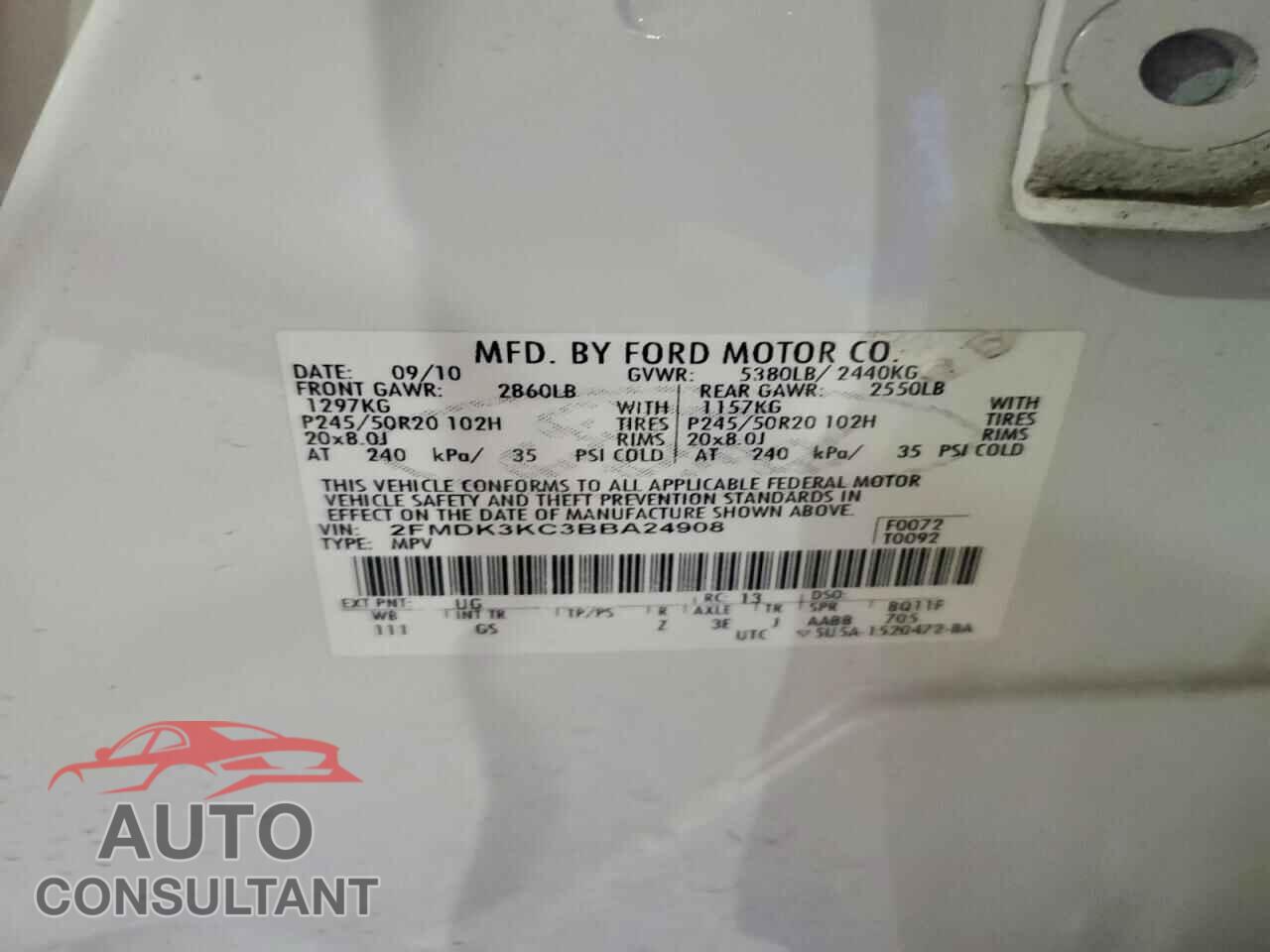 FORD EDGE 2011 - 2FMDK3KC3BBA24908