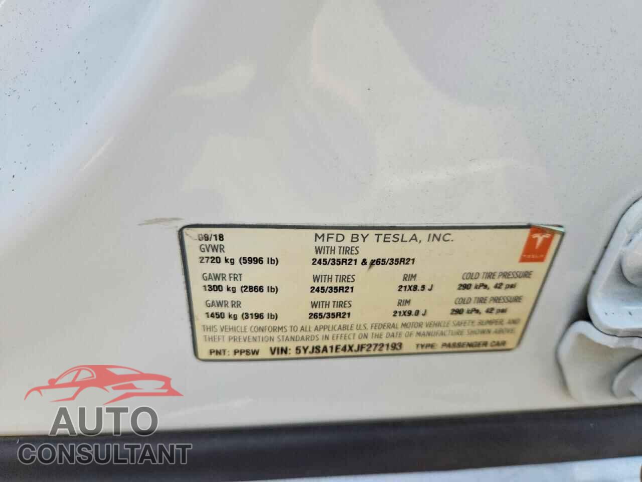 TESLA MODEL S 2018 - 5YJSA1E4XJF272193