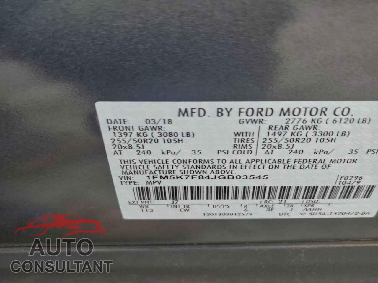 FORD EXPLORER 2018 - 1FM5K7F84JGB03545