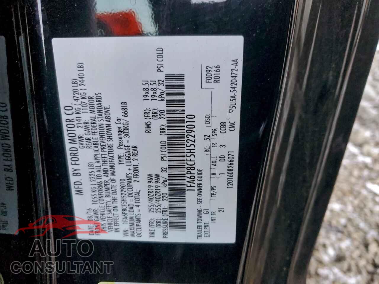 FORD MUSTANG 2017 - 1FA6P8CF5H5229010