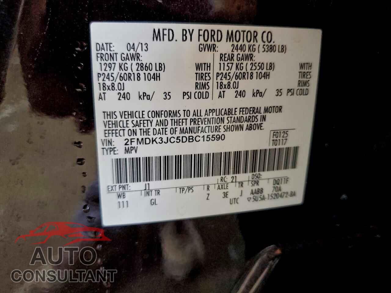 FORD EDGE 2013 - 2FMDK3JC5DBC15590