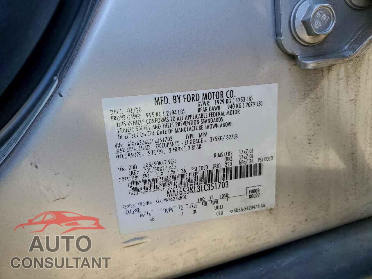 FORD ECOSPORT 2020 - MAJ6S3KL3LC351703