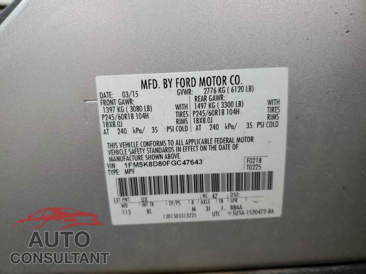 FORD EXPLORER 2015 - 1FM5K8D80FGC47643