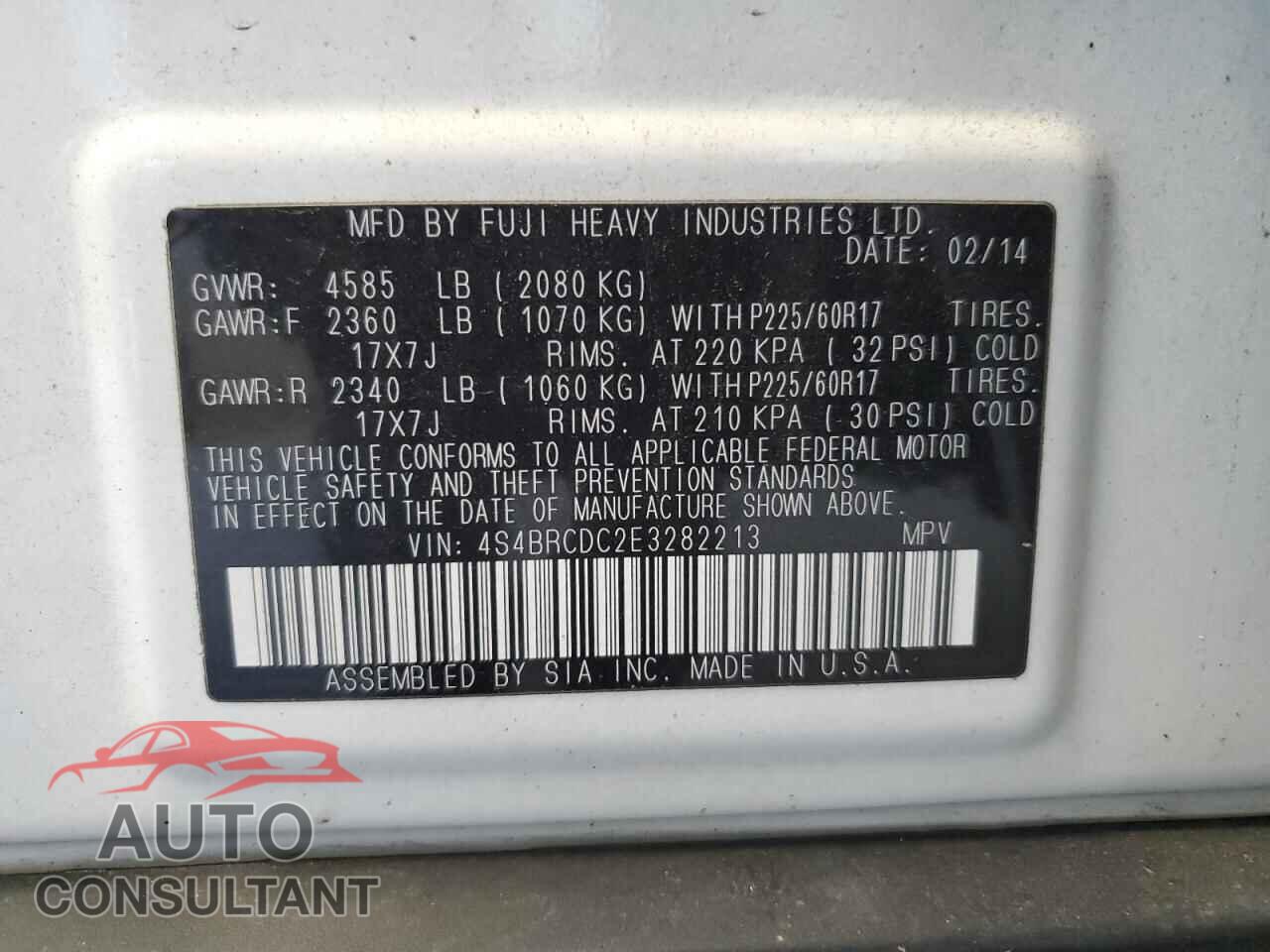 SUBARU OUTBACK 2014 - 4S4BRCDC2E3282213