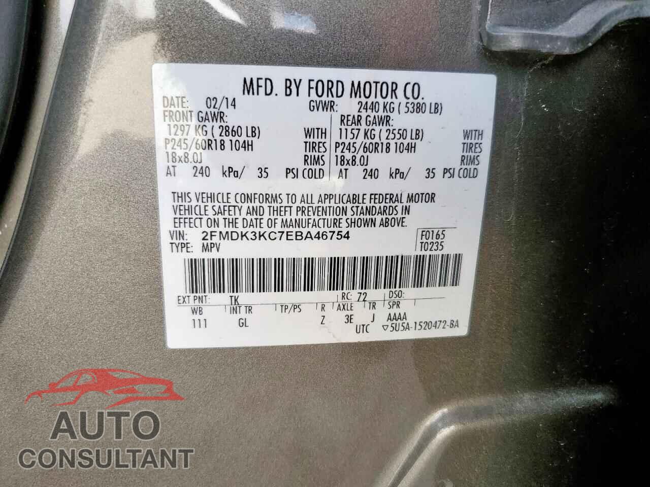 FORD EDGE 2014 - 2FMDK3KC7EBA46754