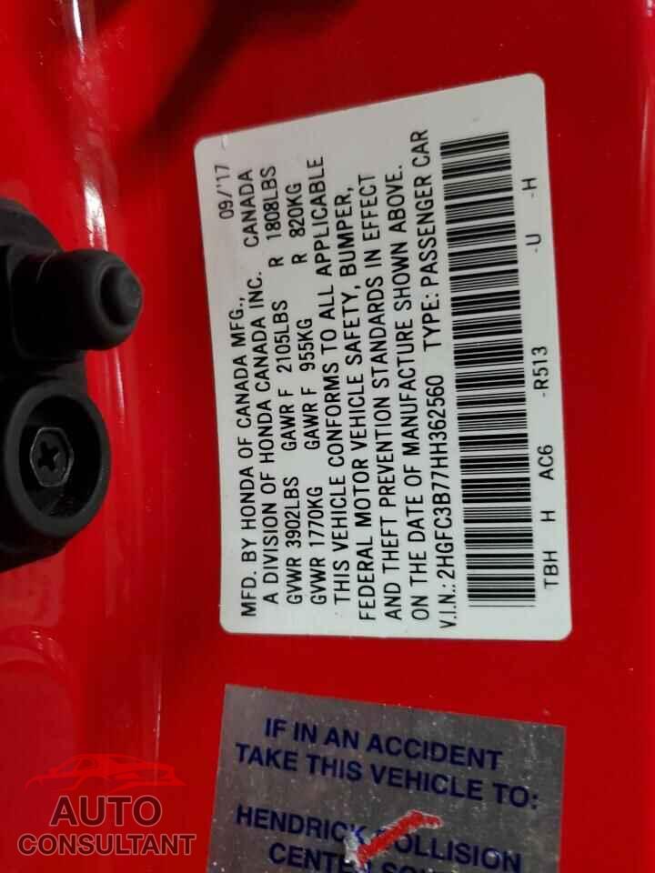 HONDA CIVIC 2017 - 2HGFC3B77HH362560