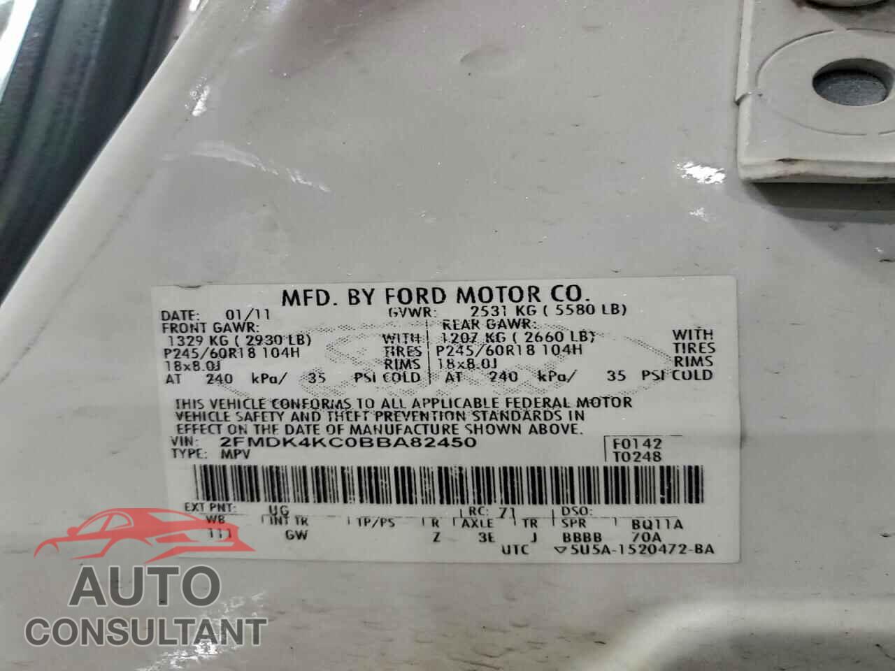 FORD EDGE 2011 - 2FMDK4KC0BBA82450