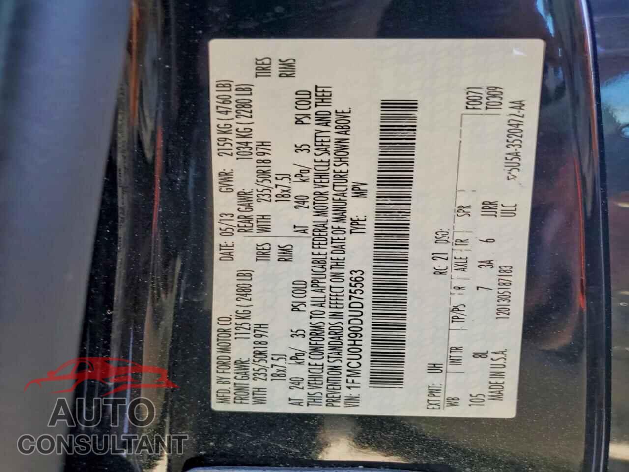 FORD ESCAPE 2013 - 1FMCU0H90DUD75563