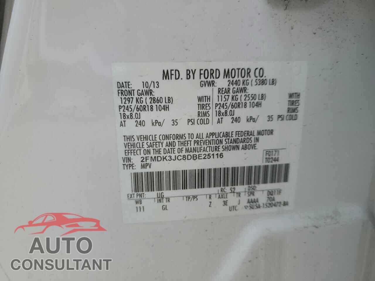 FORD EDGE 2013 - 2FMDK3JC8DBE25116