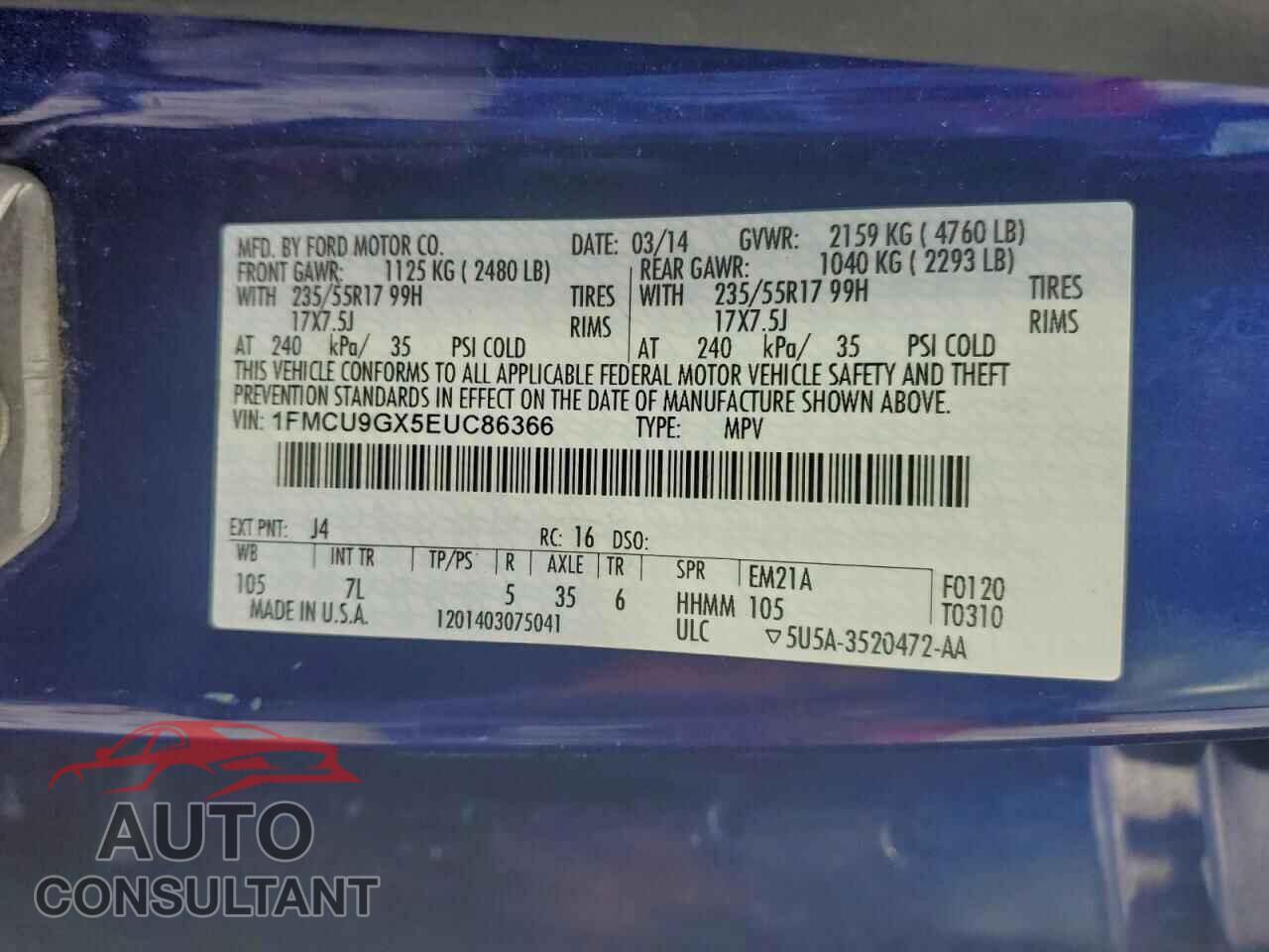 FORD ESCAPE 2014 - 1FMCU9GX5EUC86366