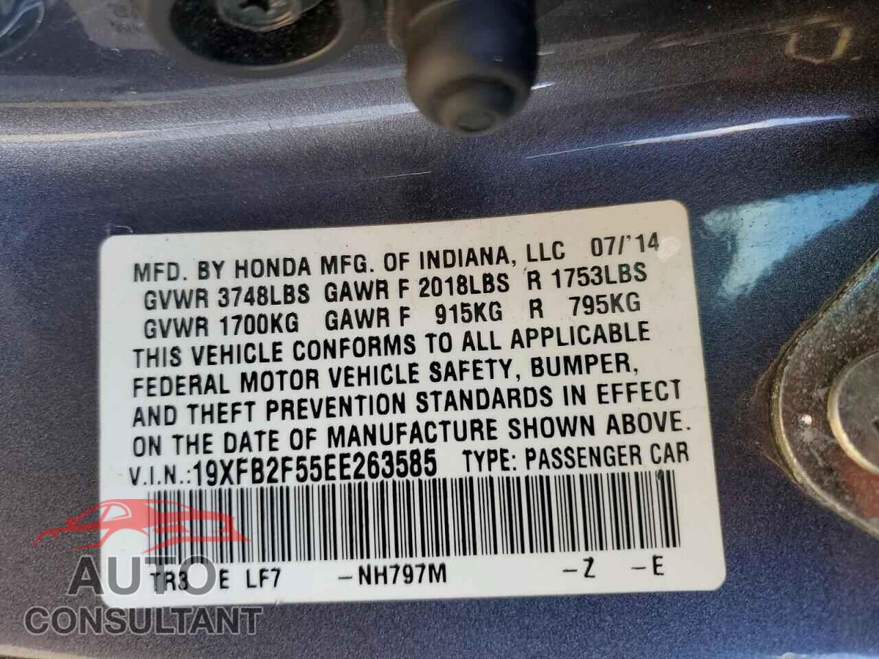 HONDA CIVIC 2014 - 19XFB2F55EE263585
