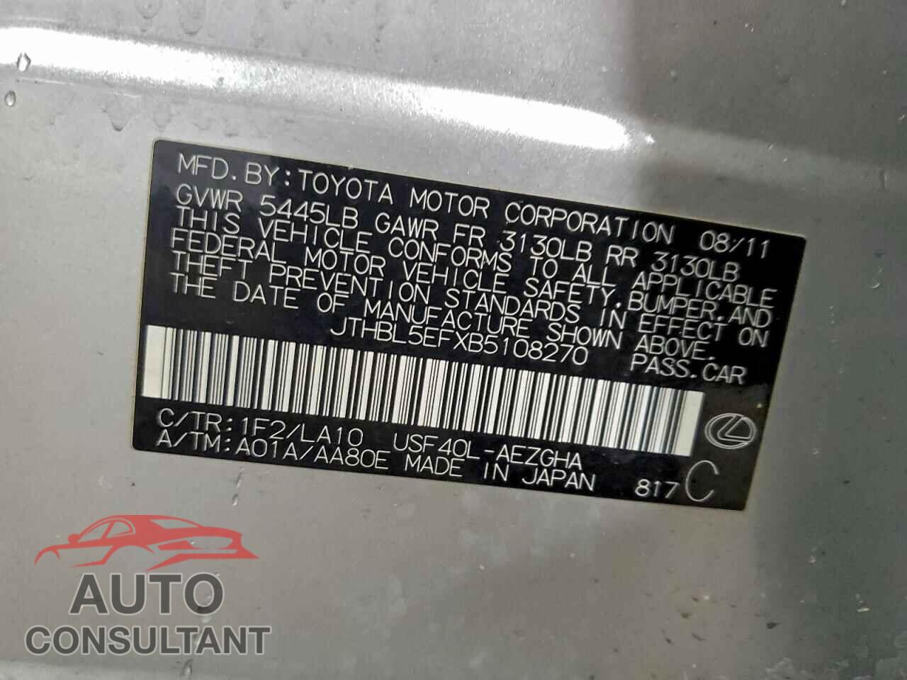LEXUS LS460 2011 - JTHBL5EFXB5108270