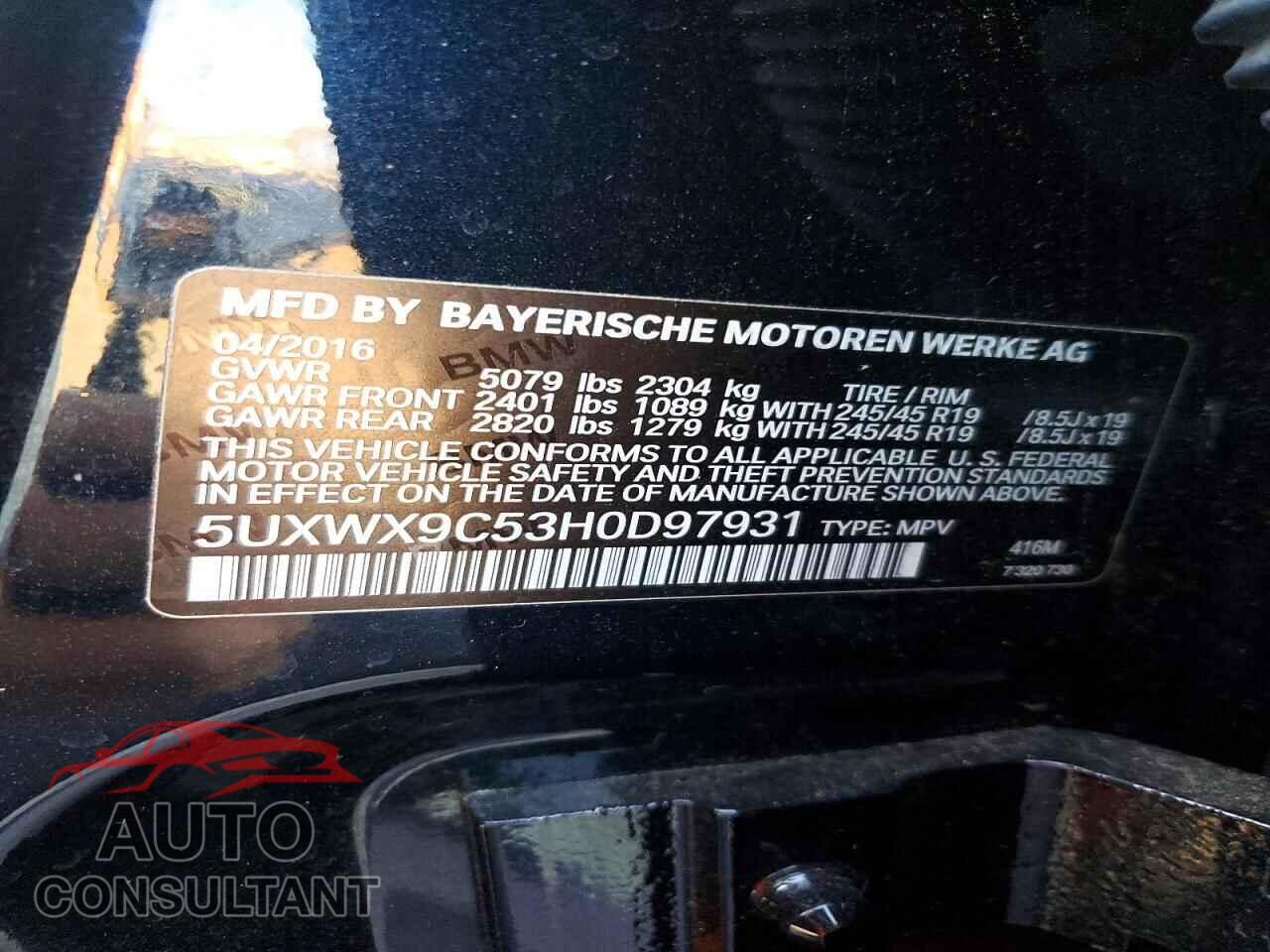 BMW X3 2017 - 5UXWX9C53H0D97931