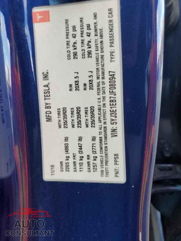 TESLA MODEL 3 2018 - 5YJ3E1EB7JF080947