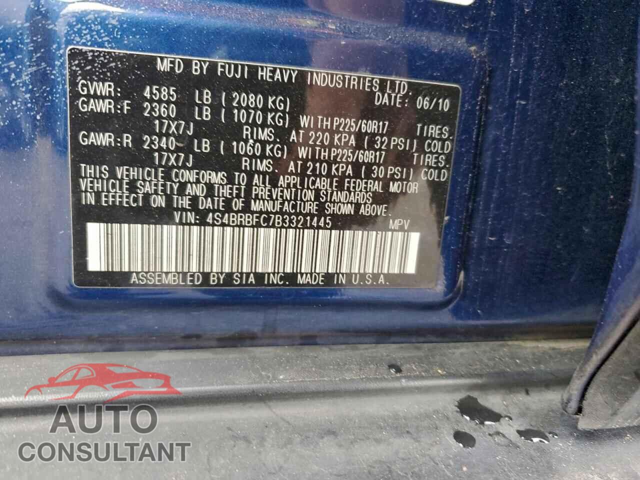 SUBARU OUTBACK 2011 - 4S4BRBFC7B3321445