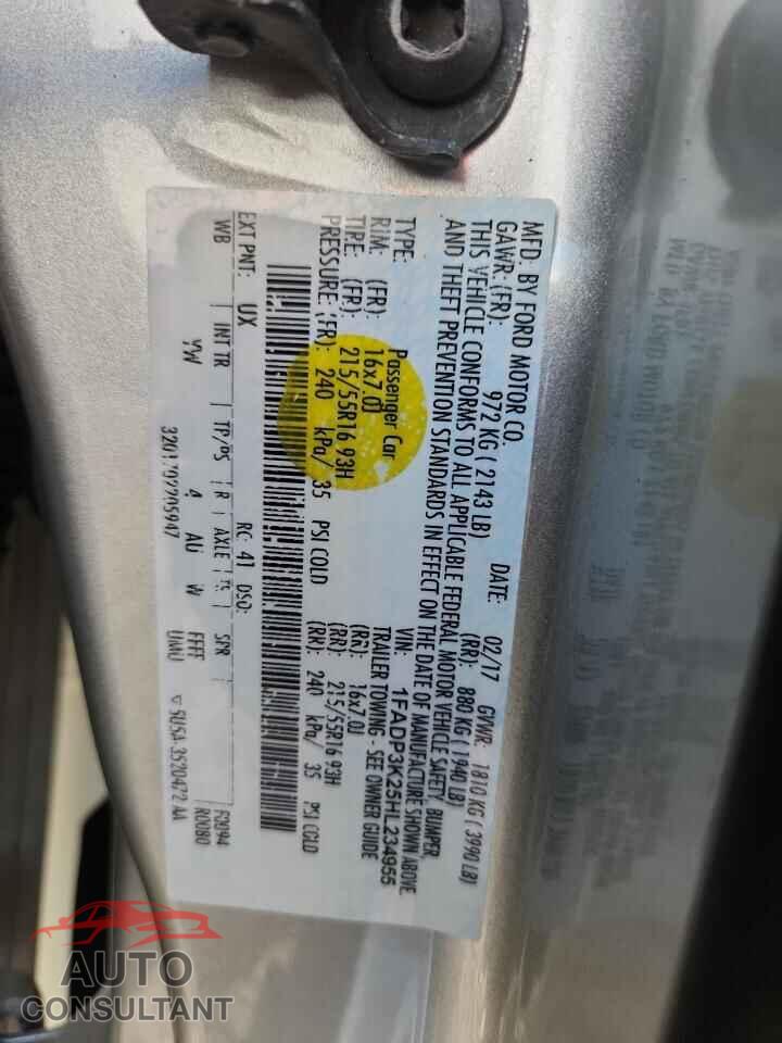 FORD FOCUS 2017 - 1FADP3K25HL234955
