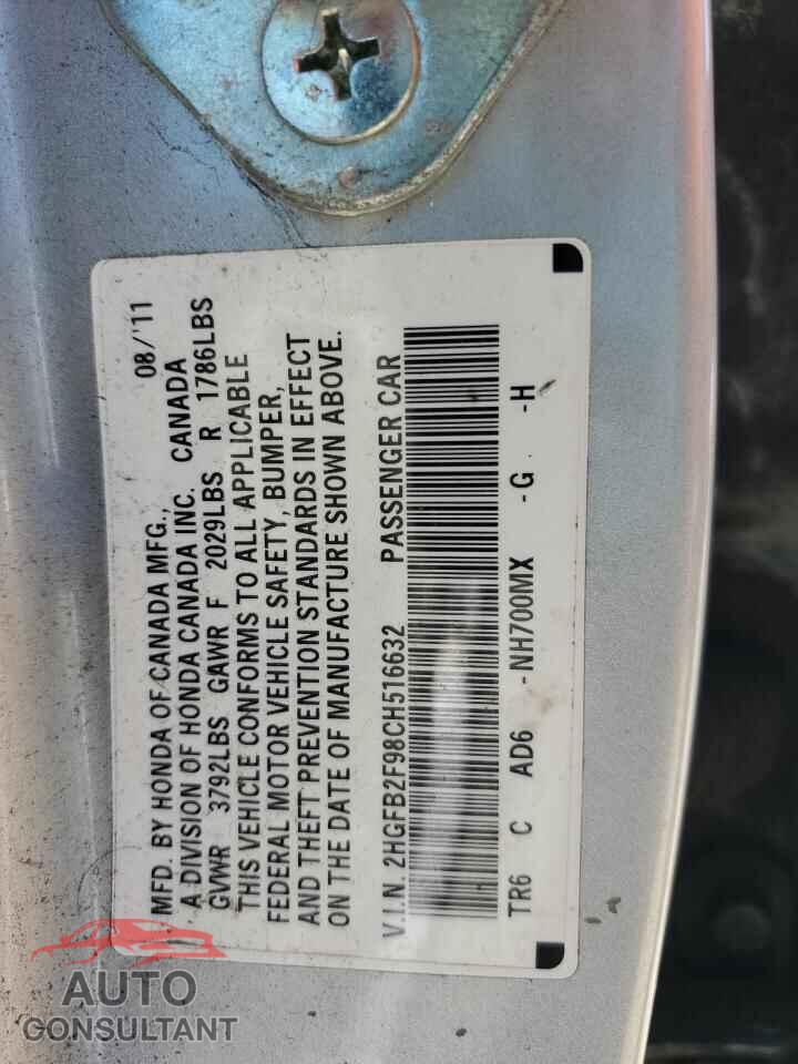 HONDA CIVIC 2012 - 2HGFB2F98CH516632