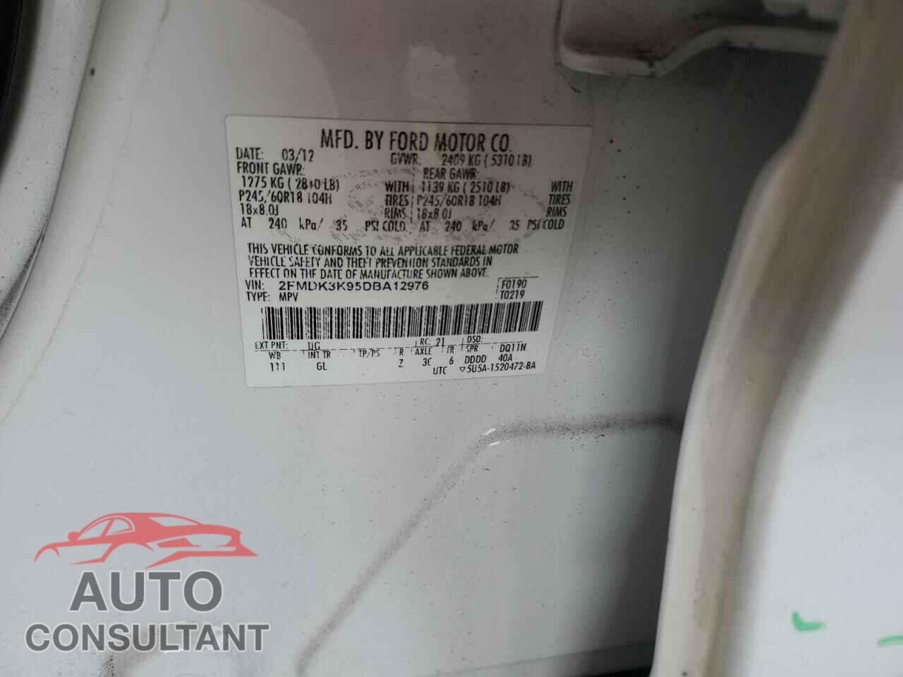 FORD EDGE 2013 - 2FMDK3K95DBA12976