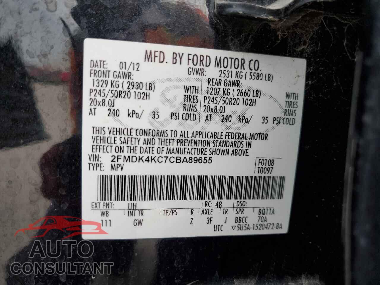 FORD EDGE 2012 - 2FMDK4KC7CBA89655