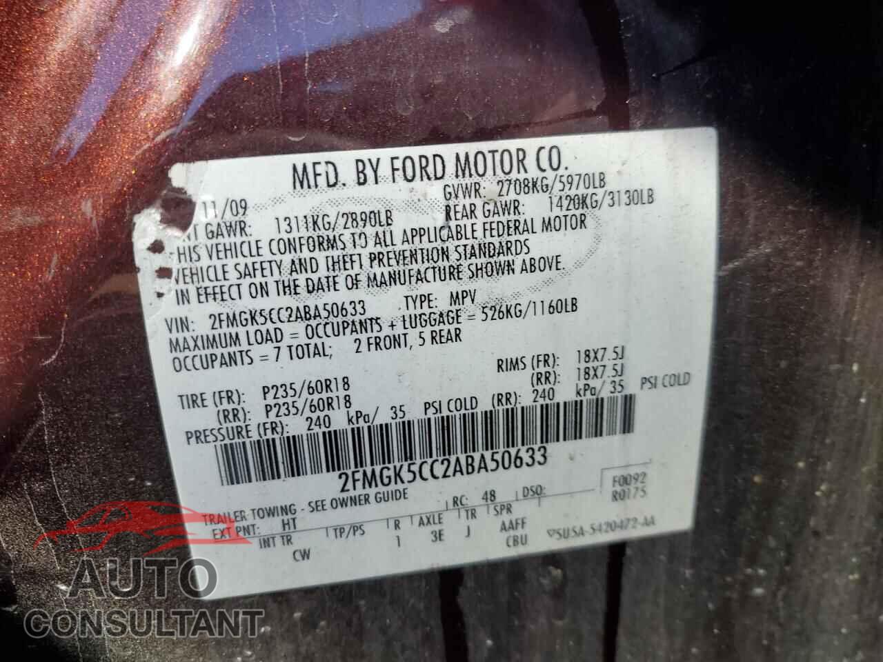 FORD FLEX 2010 - 2FMGK5CC2ABA50633
