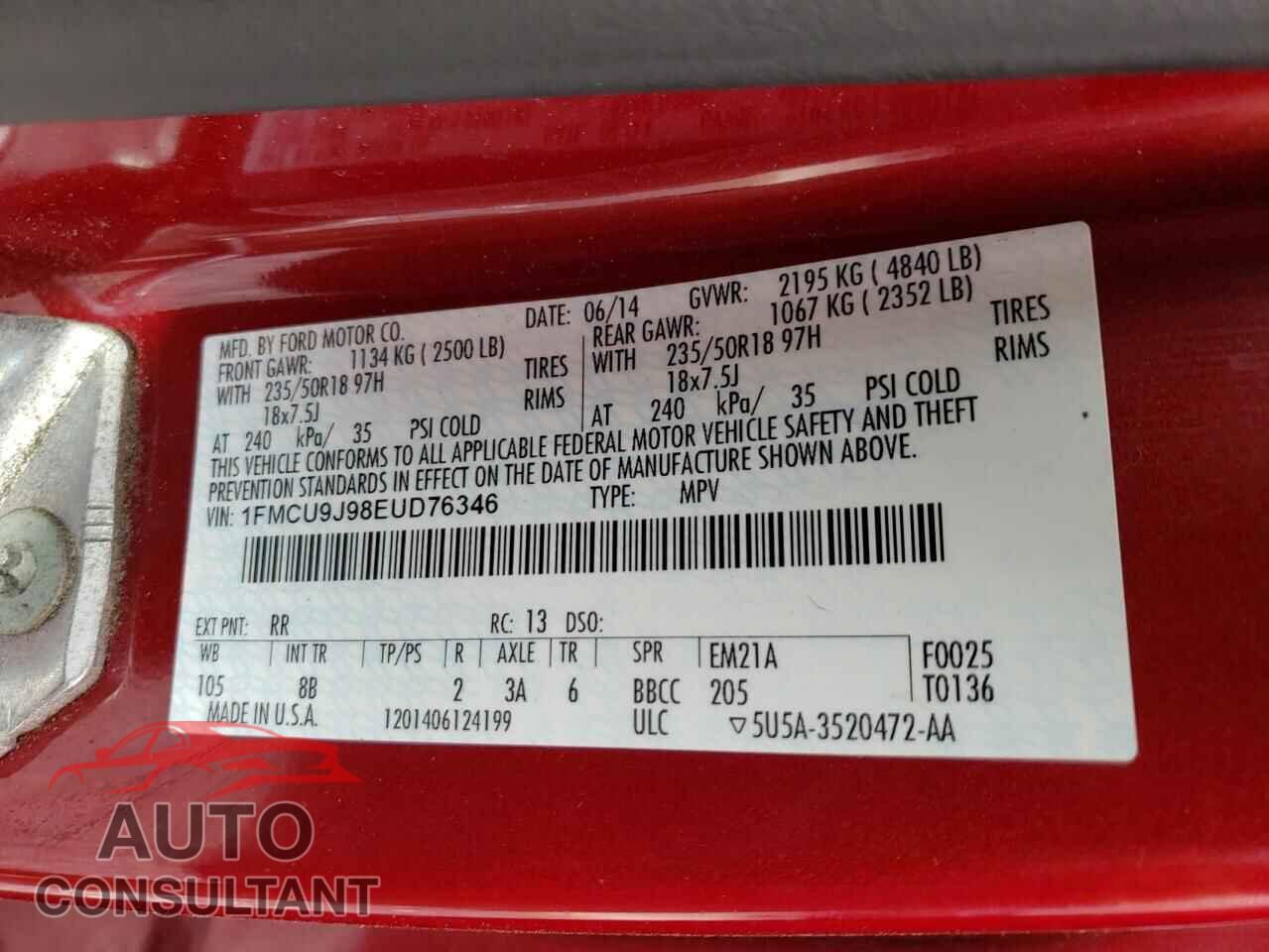 FORD ESCAPE 2014 - 1FMCU9J98EUD76346