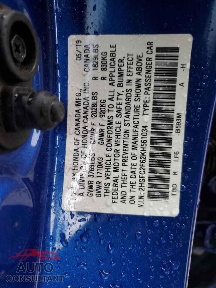 HONDA CIVIC 2019 - 2HGFC2F62KH561034