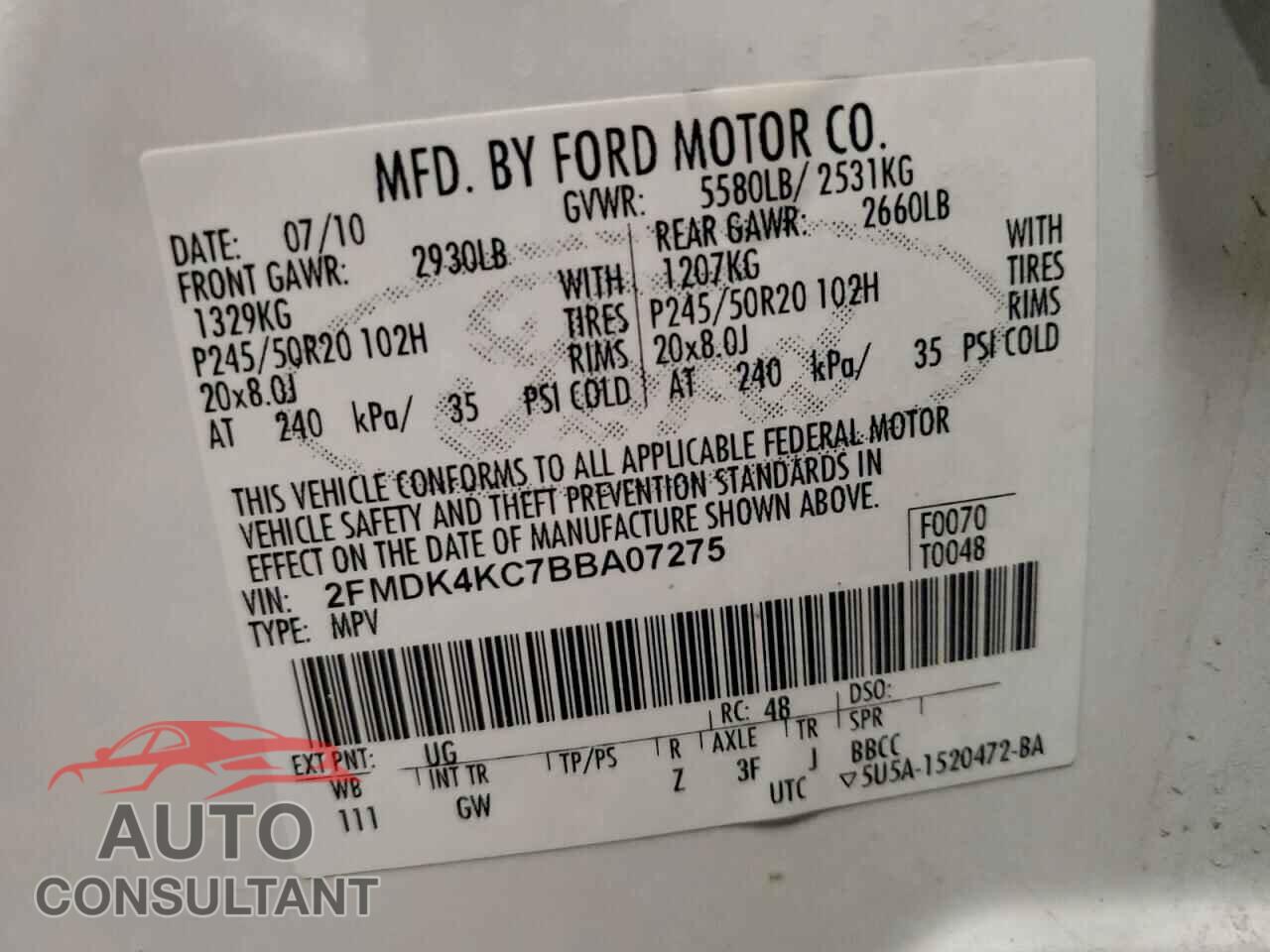 FORD EDGE 2011 - 2FMDK4KC7BBA07275