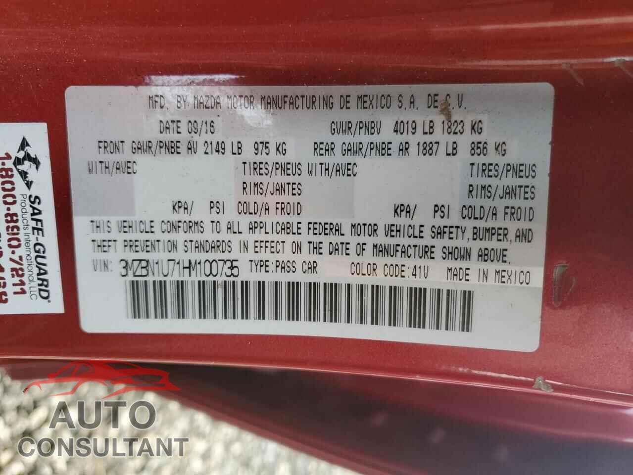 MAZDA 3 2017 - 3MZBN1U71HM100735