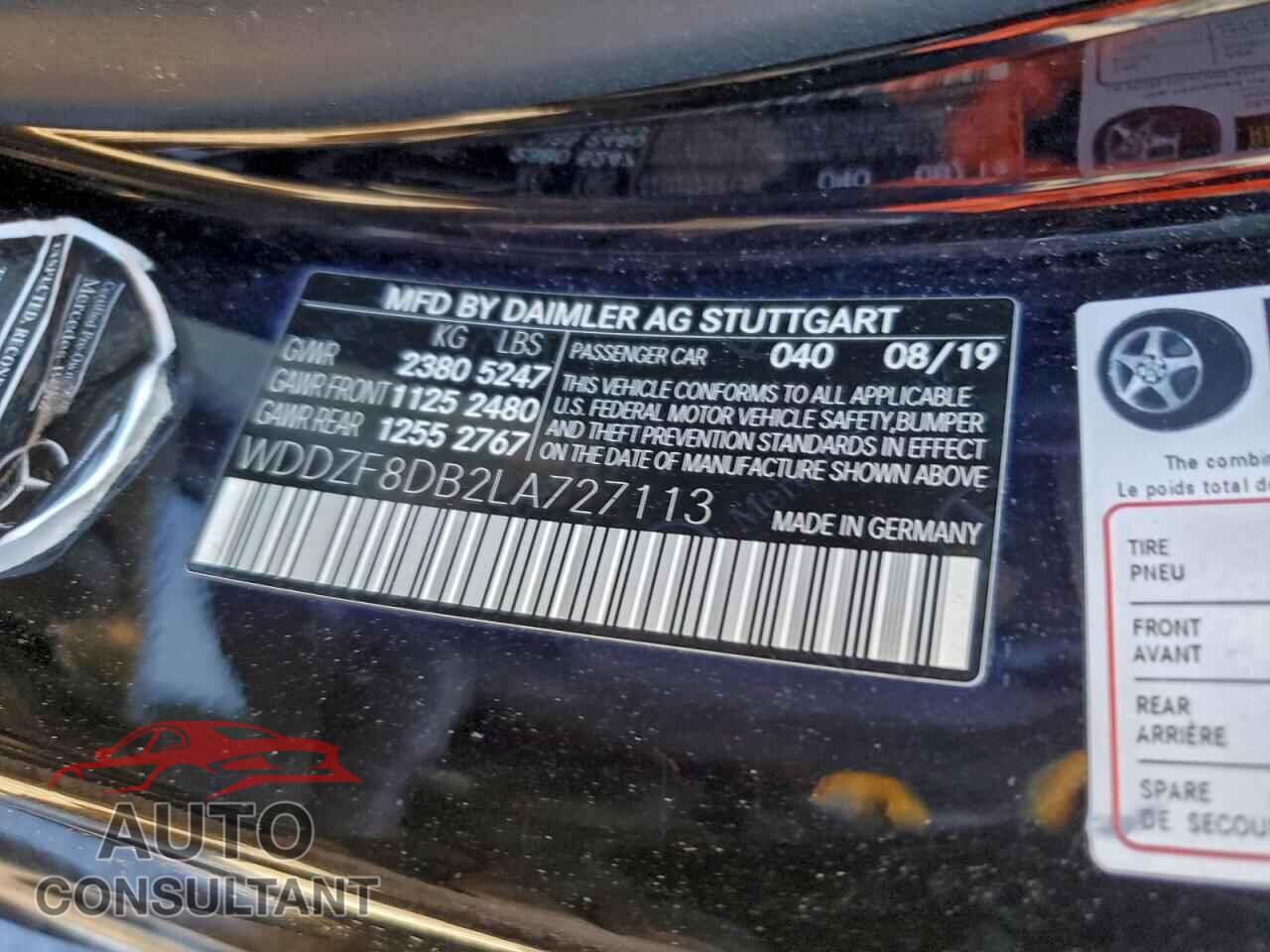 MERCEDES-BENZ E-CLASS 2020 - WDDZF8DB2LA727113