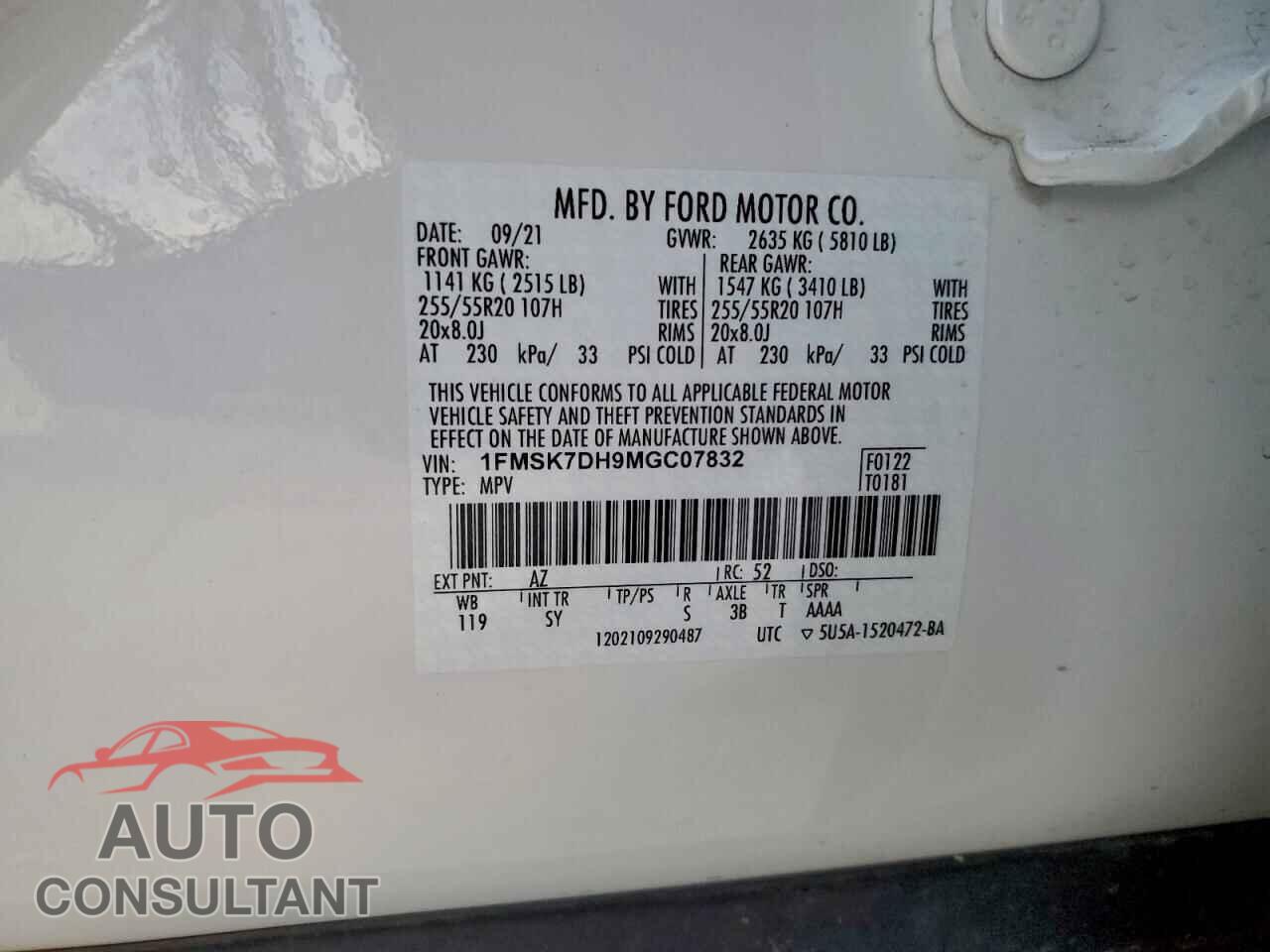 FORD EXPLORER 2021 - 1FMSK7DH9MGC07832