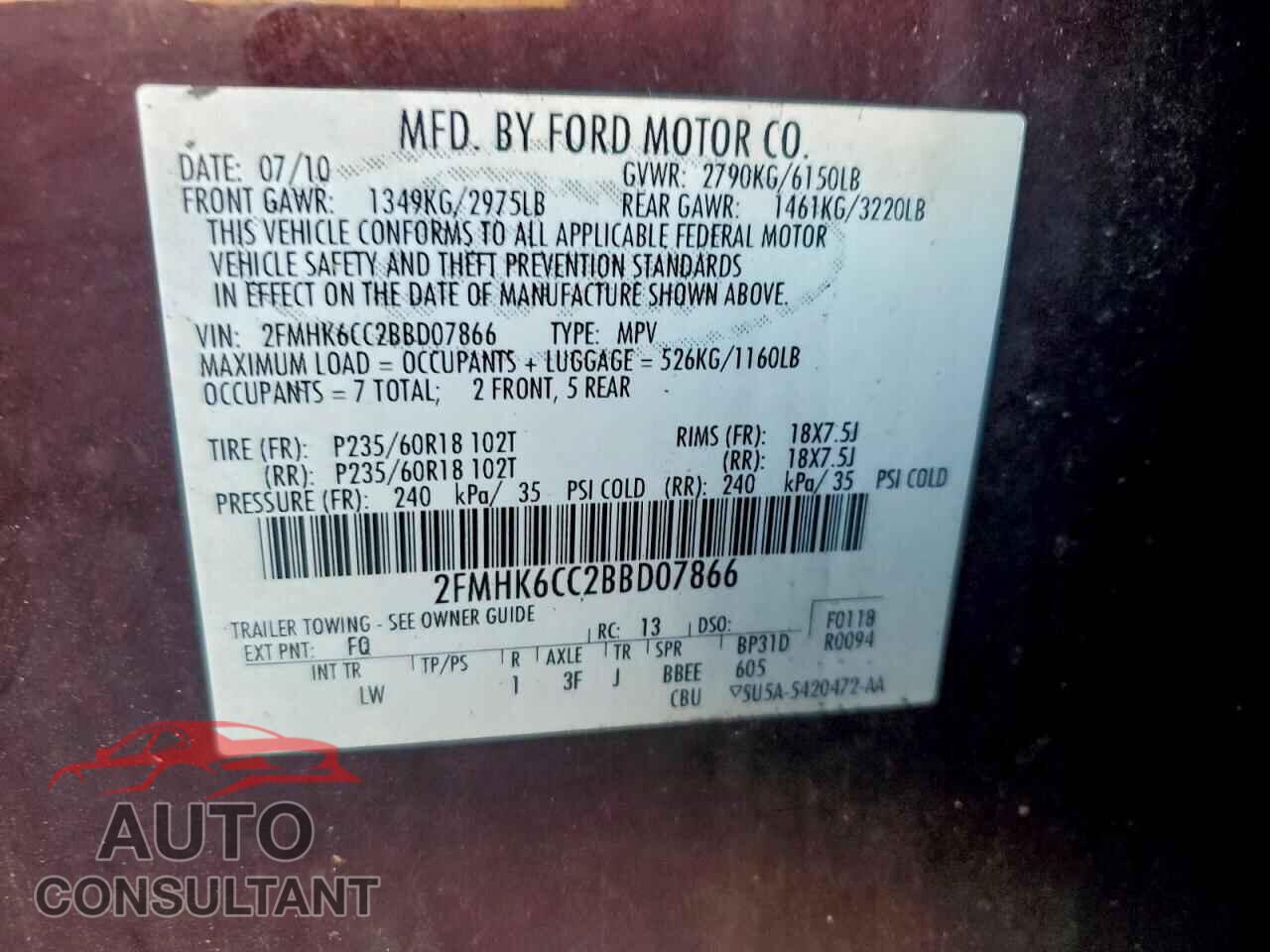 FORD FLEX 2011 - 2FMHK6CC2BBD07866