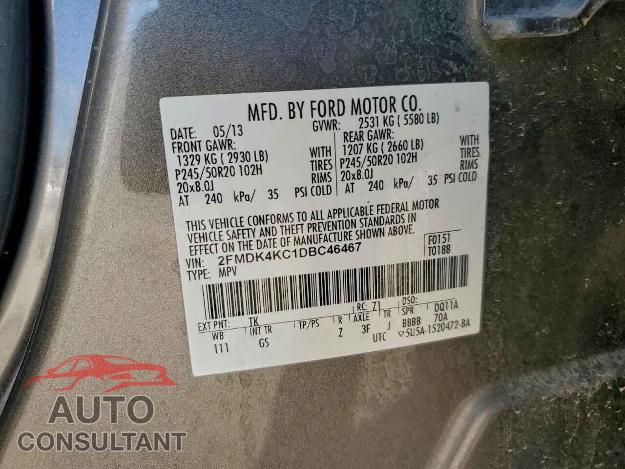 FORD EDGE 2013 - 2FMDK4KC1DBC46467