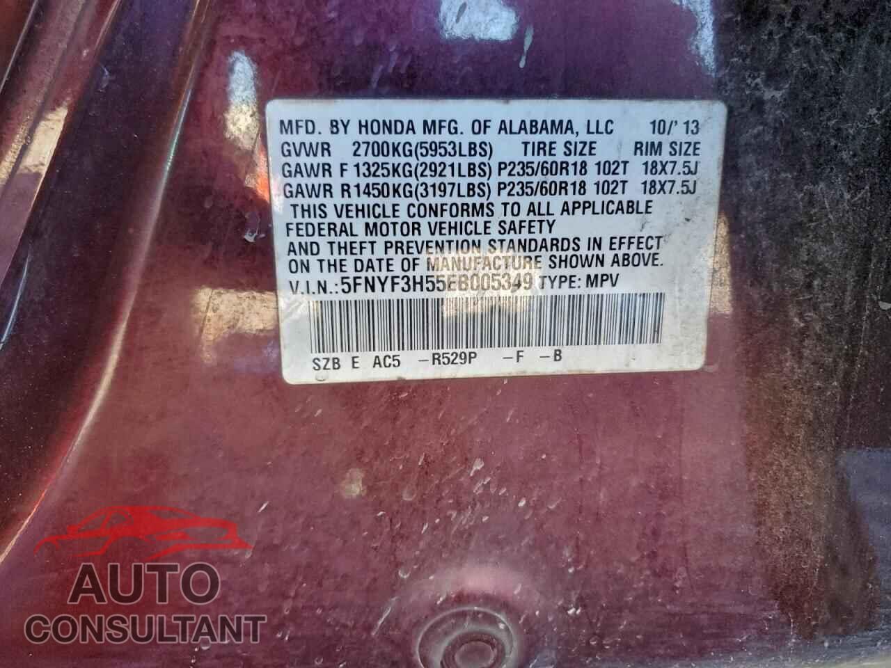 HONDA PILOT 2014 - 5FNYF3H55EB005349