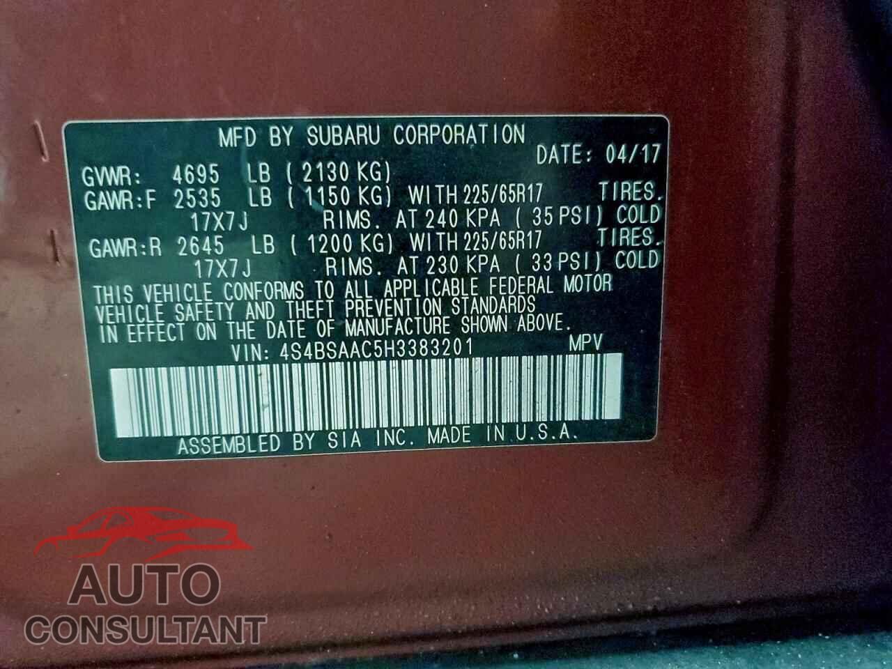 SUBARU OUTBACK 2017 - 4S4BSAAC5H3383201