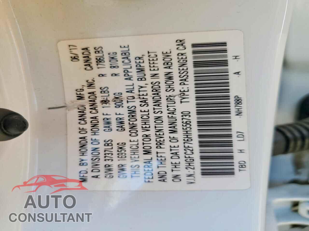 HONDA CIVIC 2017 - 2HGFC2F76HH556730