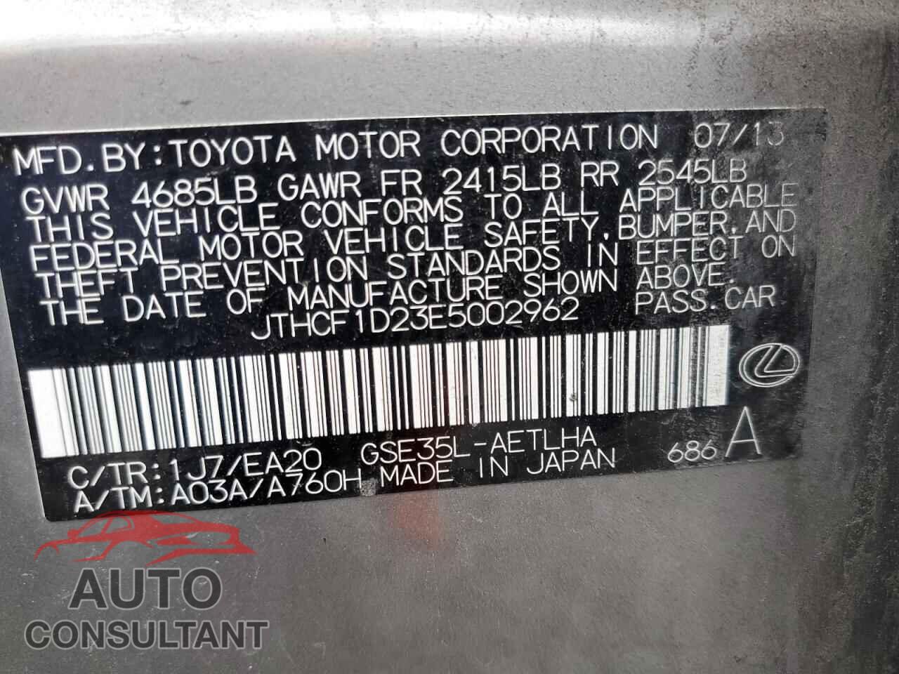 LEXUS IS 2014 - JTHCF1D23E5002962