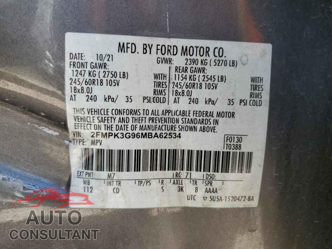 FORD EDGE 2021 - 2FMPK3G96MBA62534