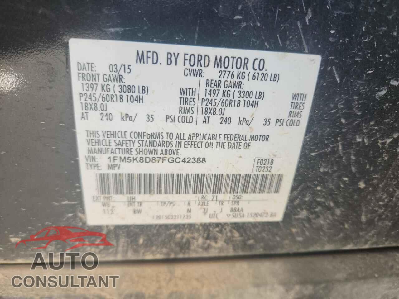 FORD EXPLORER 2015 - 1FM5K8D87FGC42388