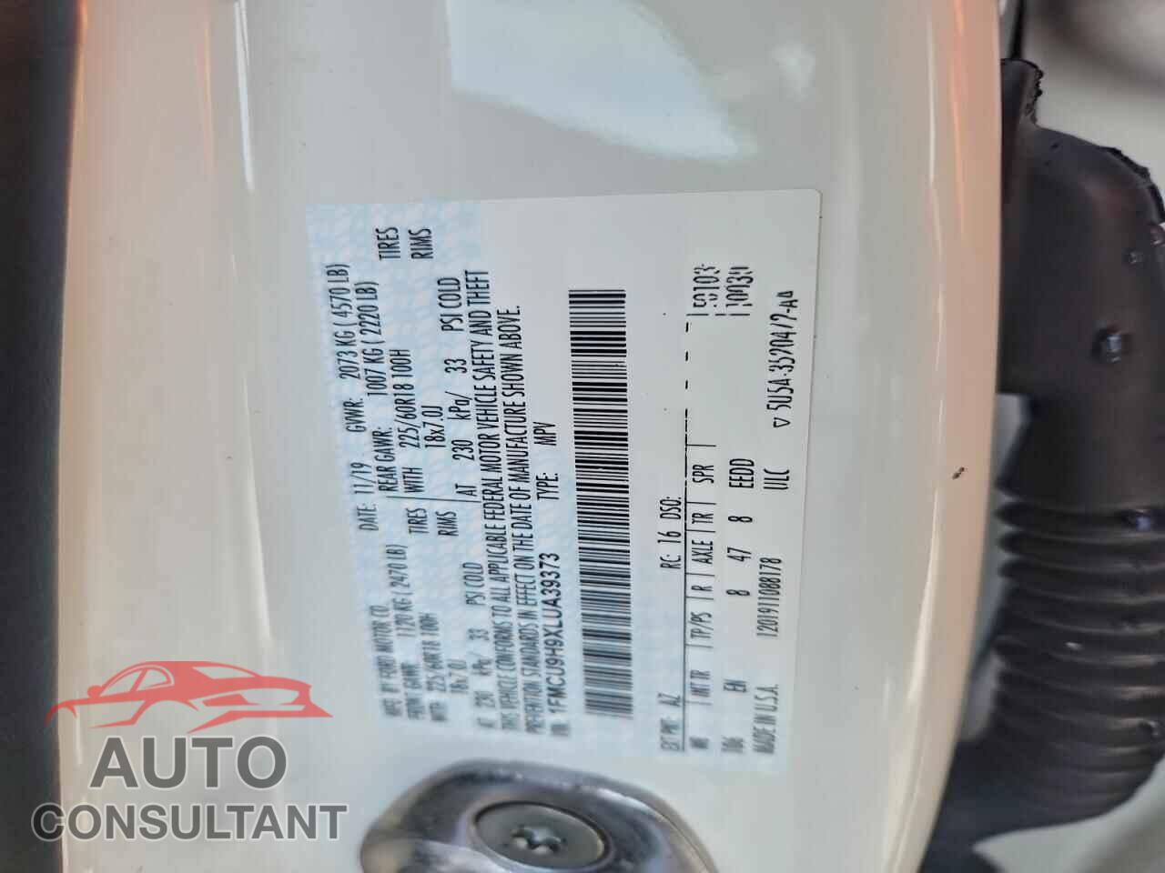 FORD ESCAPE 2020 - 1FMCU9H9XLUA39373