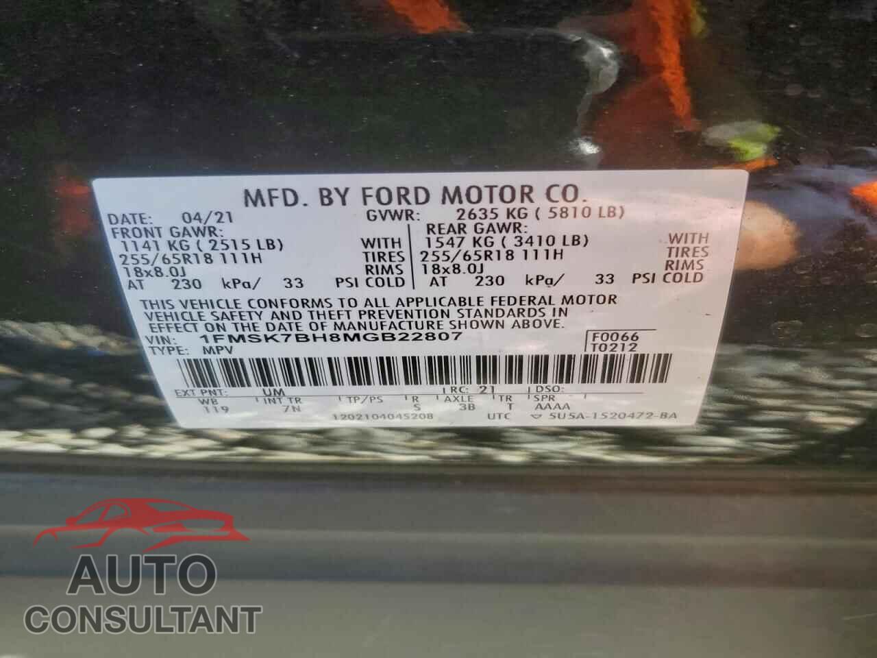 FORD EXPLORER 2021 - 1FMSK7BH8MGB22807