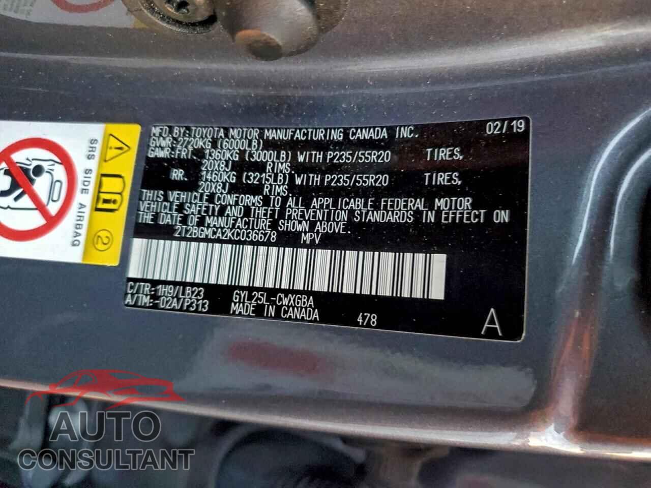 LEXUS RX450 2019 - 2T2BGMCA2KC036678